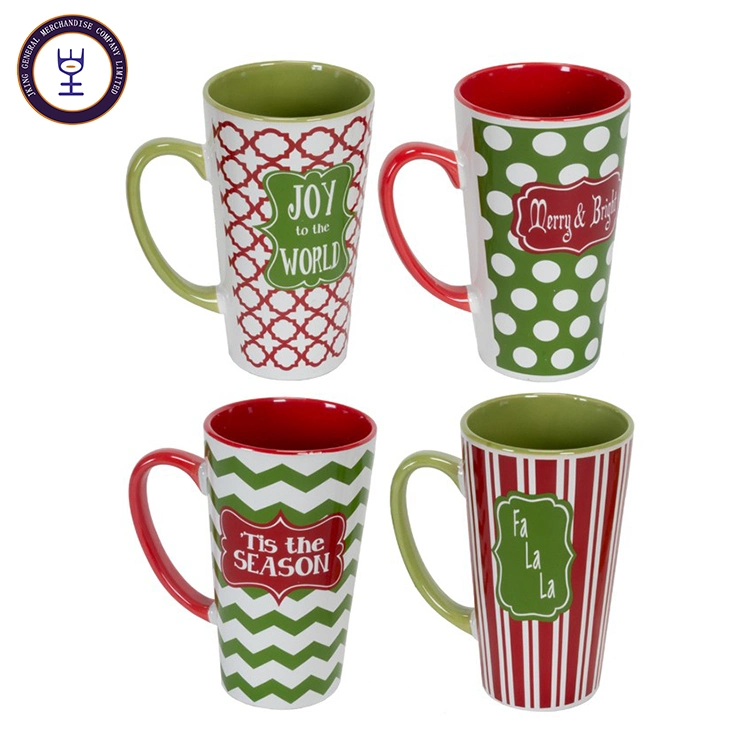 16oz Funnel Shape Full Color Printing Christmas Ceramic Mugs