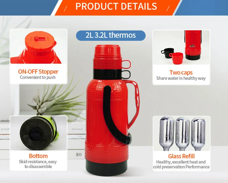 2 Litre Glass Liner Vacuum Tea Hot Water Plastic Thermos Flasks