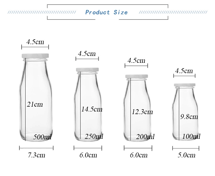Customized Logo Round Glass Water/Beverage/Juice Bottle Glassware Milk Bottle, Tinplate Cap Glass Milk Bottle