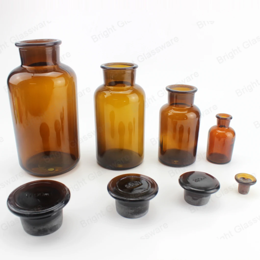 250 Ml 1000 Ml Wide Mouth Lab Chemical Glass Pharmacy Reagent Amber Bottle with Glass Stopper