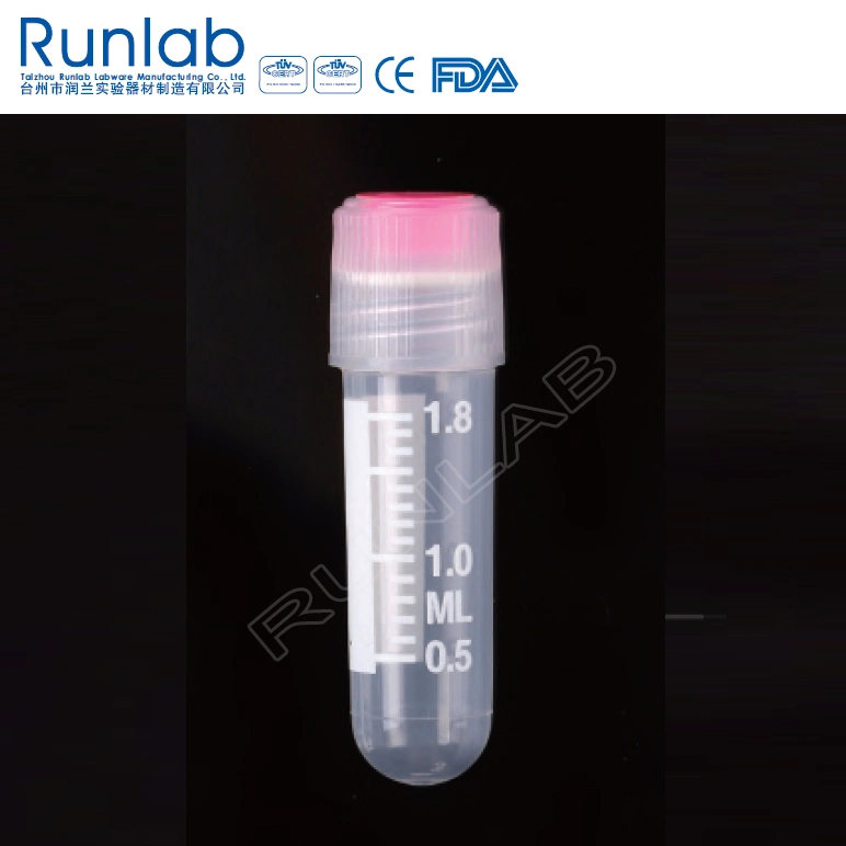 2ml External Thread Round Bottom Cryo Vial with Silicone Washer Seal, Ros Red Cap Insert