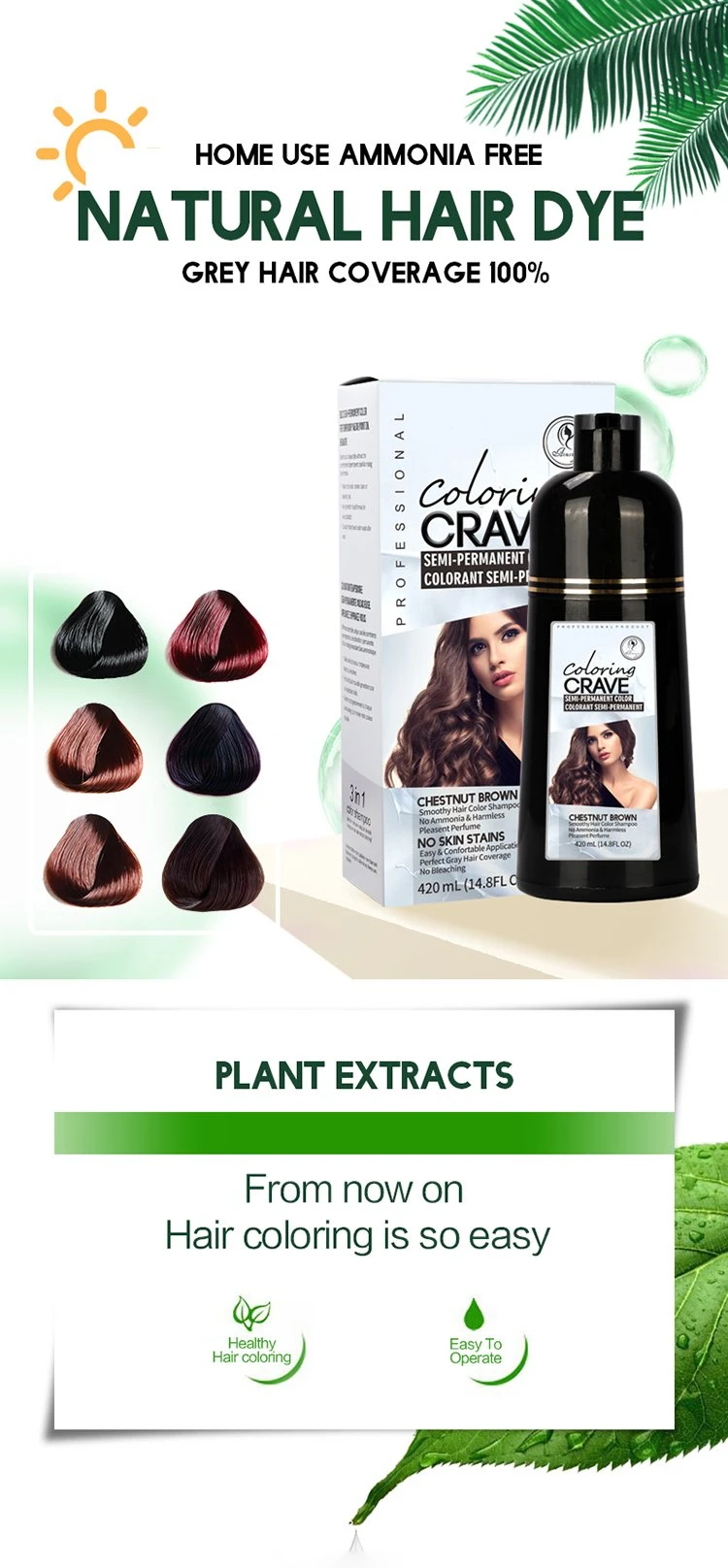 Instant Black Hair in 5 Minutes 99% Cover Grey Hair Natural Black Hair Color Shampoo