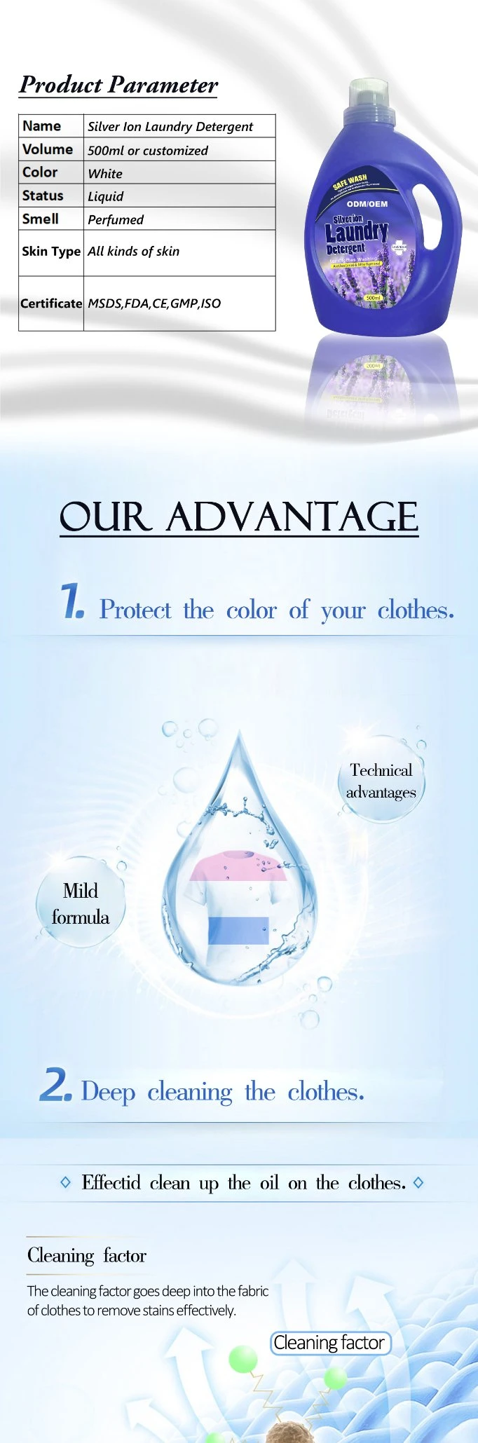 CE FDA Antibacterial Liquid Lavender Scented Disinfectant Laundry Detergent