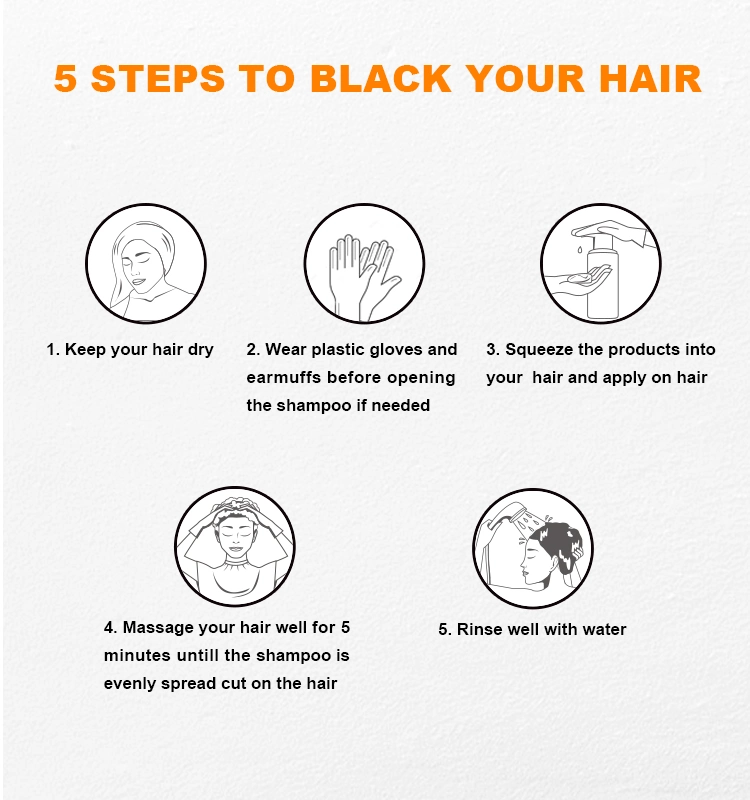Private Label OEM Organic No Side Effect Black Hair Shampoo Magic Natural Black Hair Dye Hair Black Shampoo