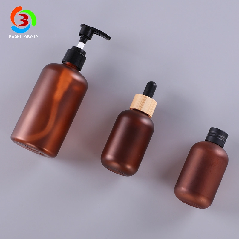 Cosmetic Packaging 250ml Pet Amber/Matt Hair Shampoo Conditioner Bottles