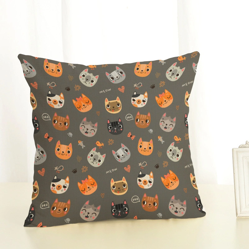 Cartoon Cats and Dog Funny Linen Pillowcase Living Room Sofa Cushion Cover