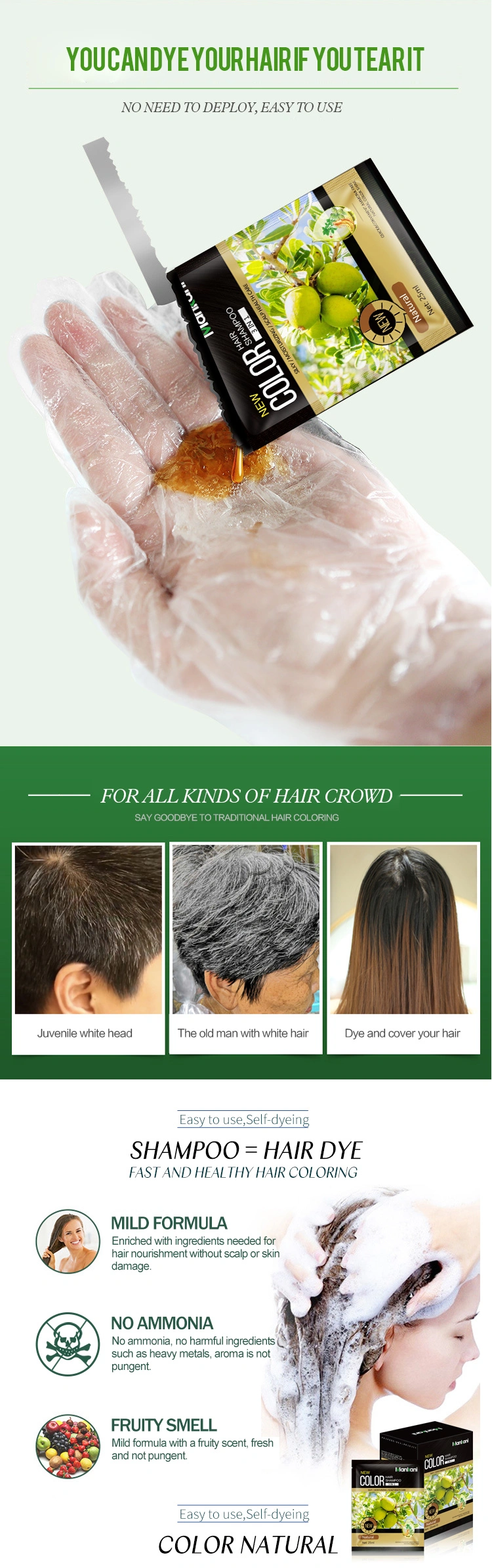 OEM Hair Magic Dye 5mintues Black Brown Organic Hair Color Shampoo