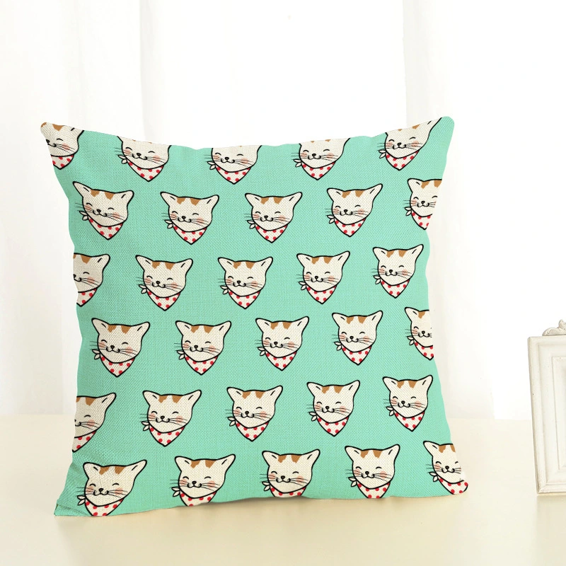 Cartoon Cute Pink Blue White Grey Cats Linen Pillowcase Living Room Sofa Cushion Cover