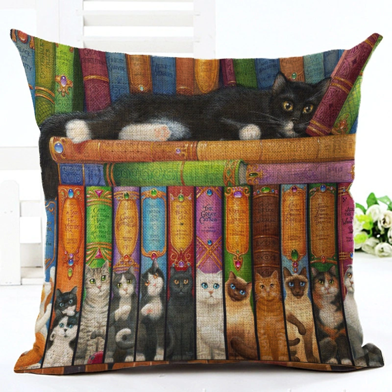 Animal Cats Linen Pillowcase Living Room Sofa Printed Cushion Cover