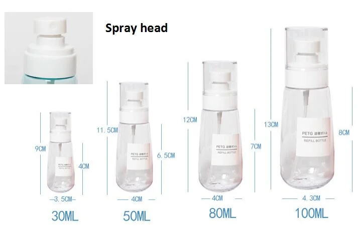 30ml 50ml 80ml 100ml Pet Cosmetic Lotion Shampoo Bottle Spray Bottle Travel Plastic Bottle