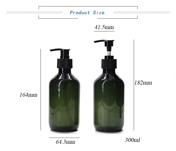 300ml Boston Round Plastic Green Pet Shampoo Soap Hand Lotion Cream Pump Bottles