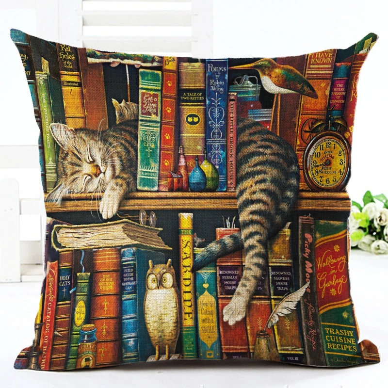 Animal Cats Linen Pillowcase Living Room Sofa Printed Cushion Cover