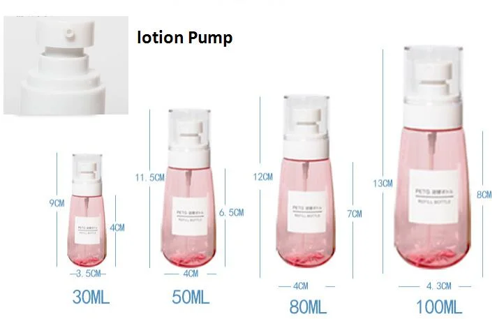 30ml 50ml 80ml 100ml Pet Cosmetic Lotion Shampoo Bottle Spray Bottle Travel Plastic Bottle