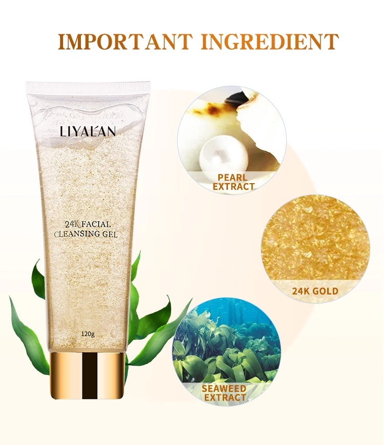 Liyalan Private Label Face Cleanser Deep Cleaning Moisturize 24K Gold Facial Cleansing Gel Cleanser