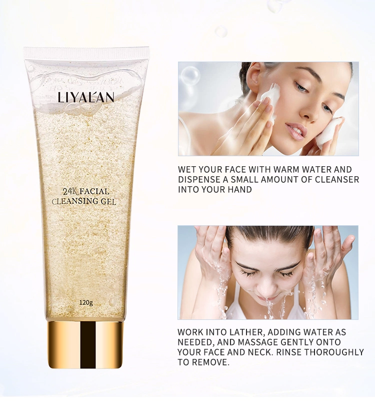 Liyalan Private Label Face Cleanser Deep Cleaning Moisturize 24K Gold Facial Cleansing Gel Cleanser