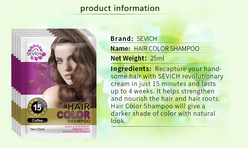 Private Label Sevich 25ml Hair Shampoo Home Use Hair Dye Hair Color Shampoo