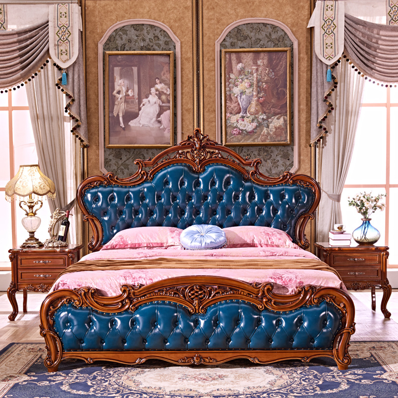 Wood Carved Bedroom Bed with Wardrobe in Optional Furniture Color