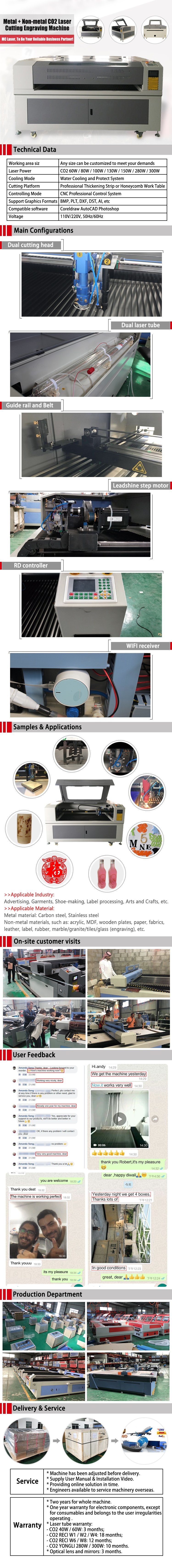 Double Heads 150W 280W 300W CO2 CNC Metal and Non-Metal Laser Cutting Machine