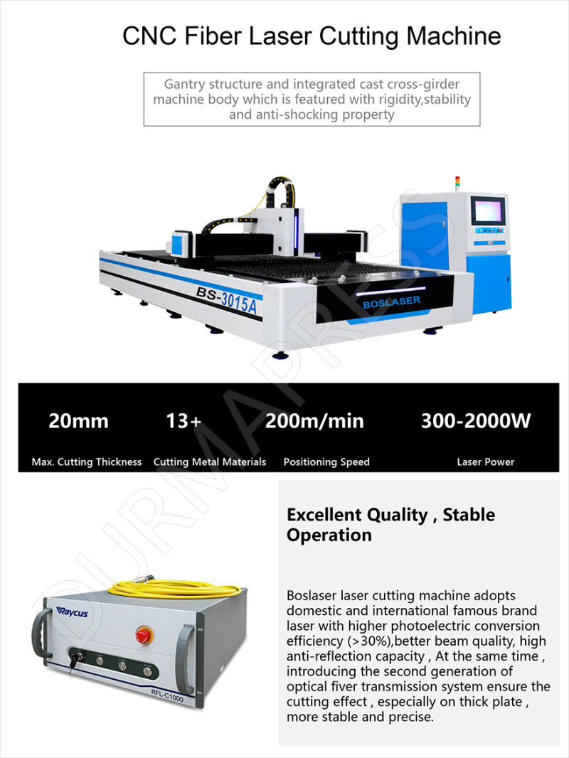 3000*1500mm 1kw Stainless Steel Laser Cutting China CNC Fiber Laser Cutting Machine 3015 for Carbon