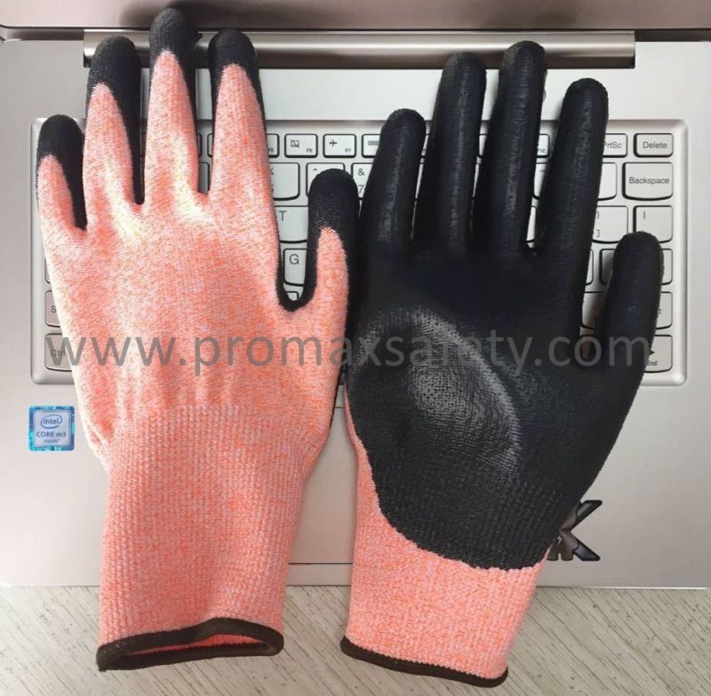 Hi Vis Orange Cut Resistant Gloves with PU Dipping Cut 3