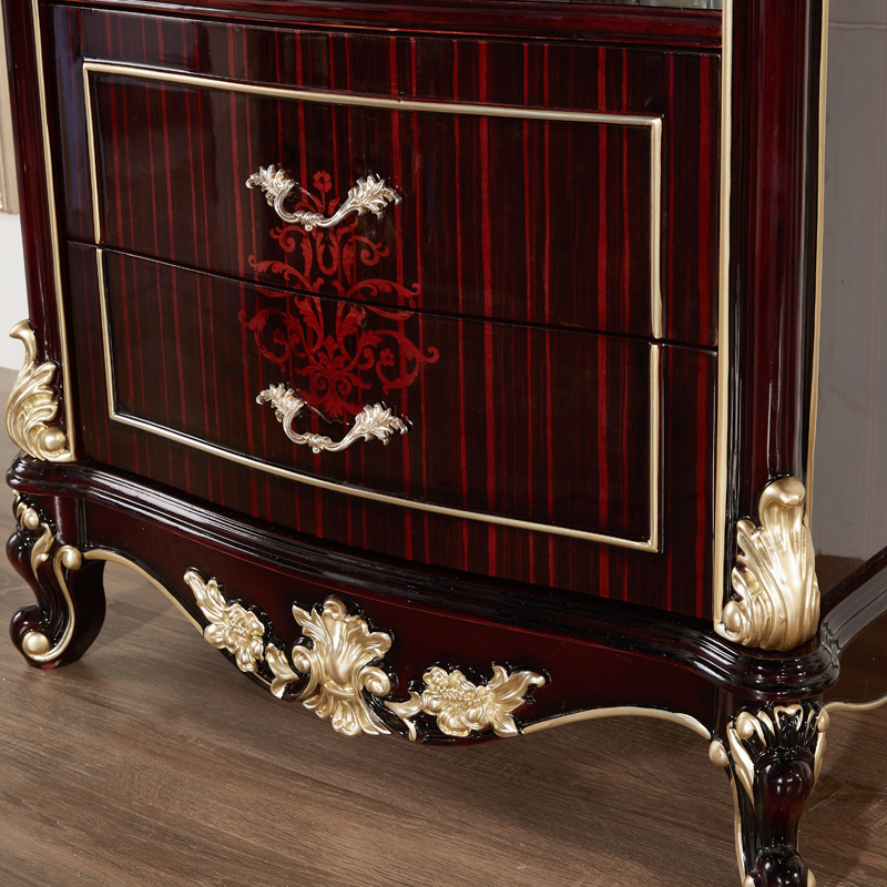 Solid Wood Carved Antique Wine Cabinet in Optional Furniture Color
