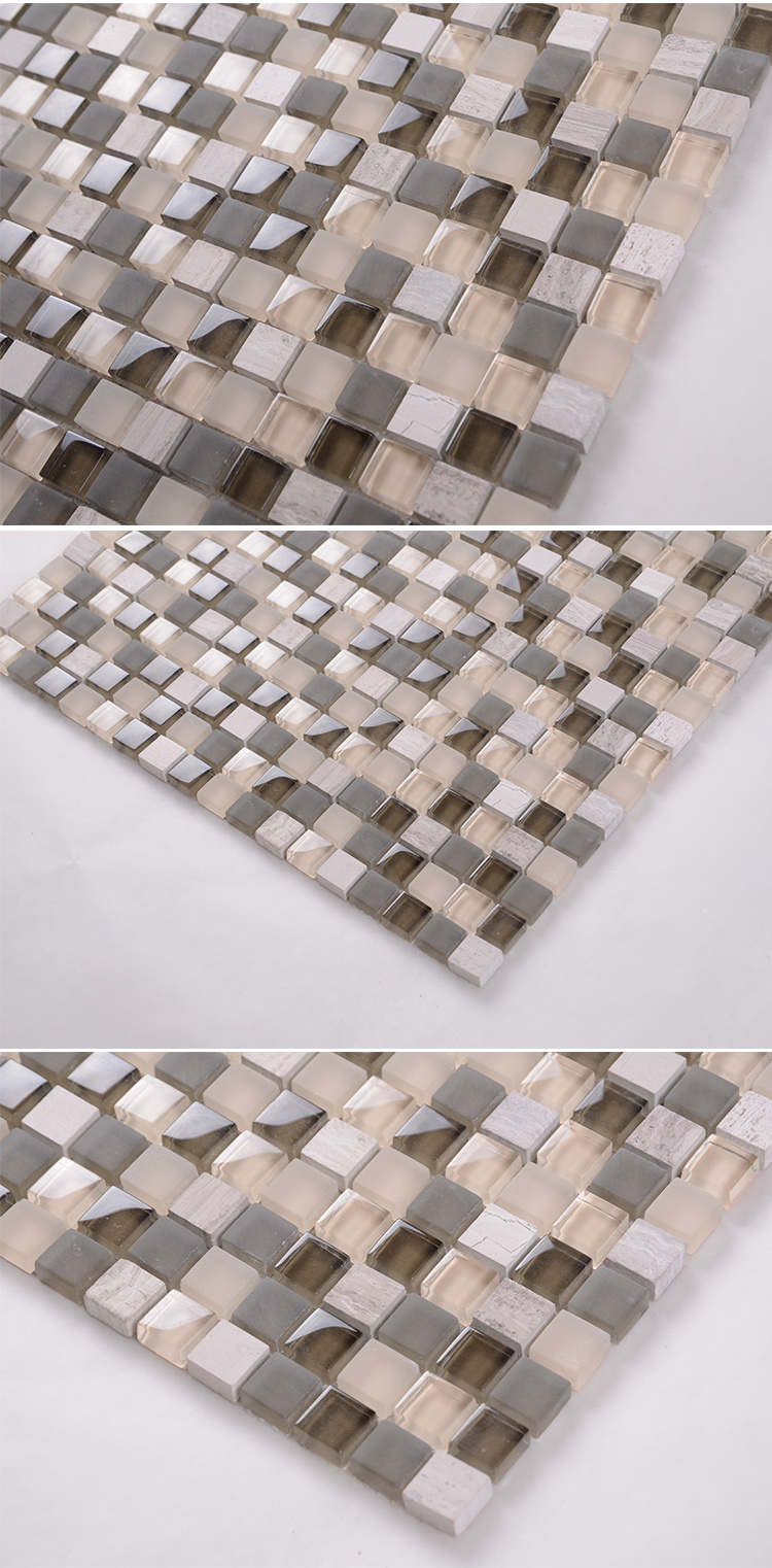 Foshan Mix Color 15X15 Glass Mix Stone Mosaic Tile