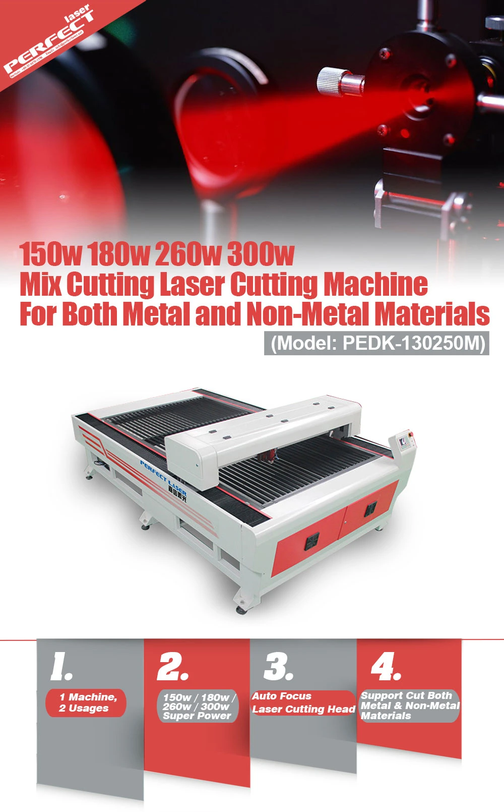 180W 300W CO2 Ss CS Mixed Laser Cutting Machine