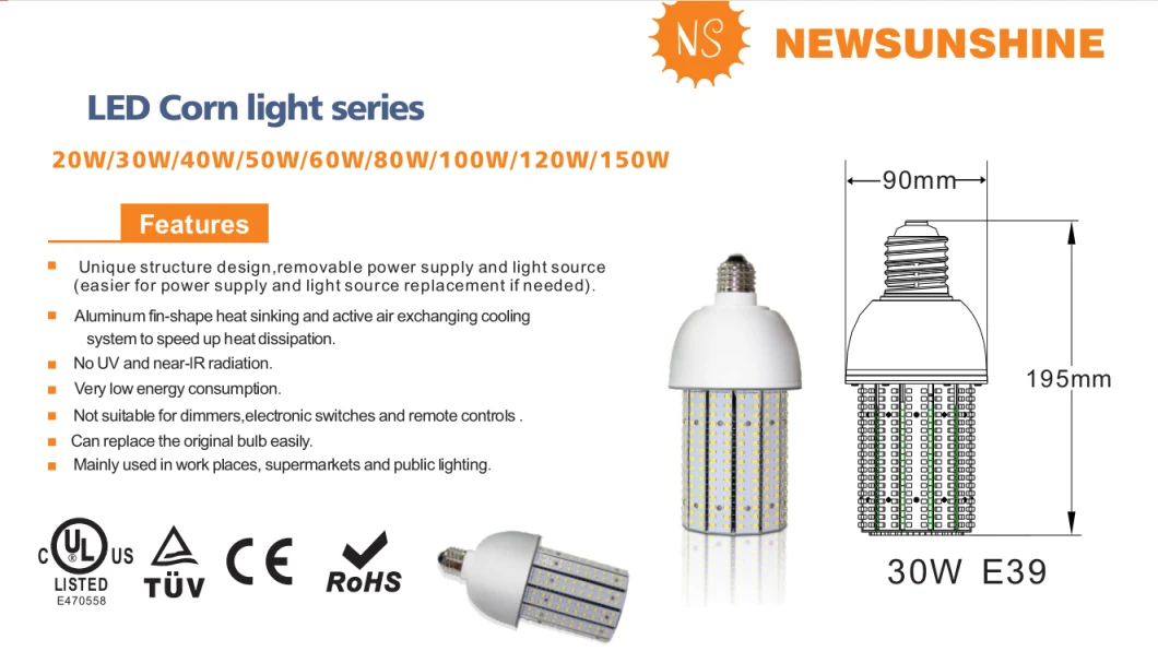 UL Listed LED Lights E40 E27 20W LED Corn Bulb