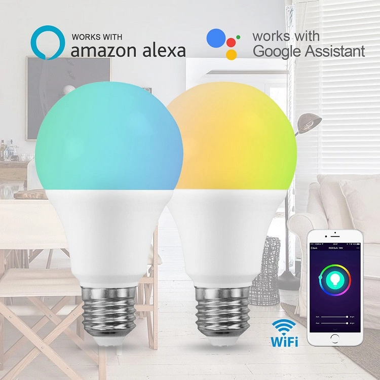 10W Google Assistant Alexa RGB Multicolor WiFi Remote E26 E27 LED Smart Bulb