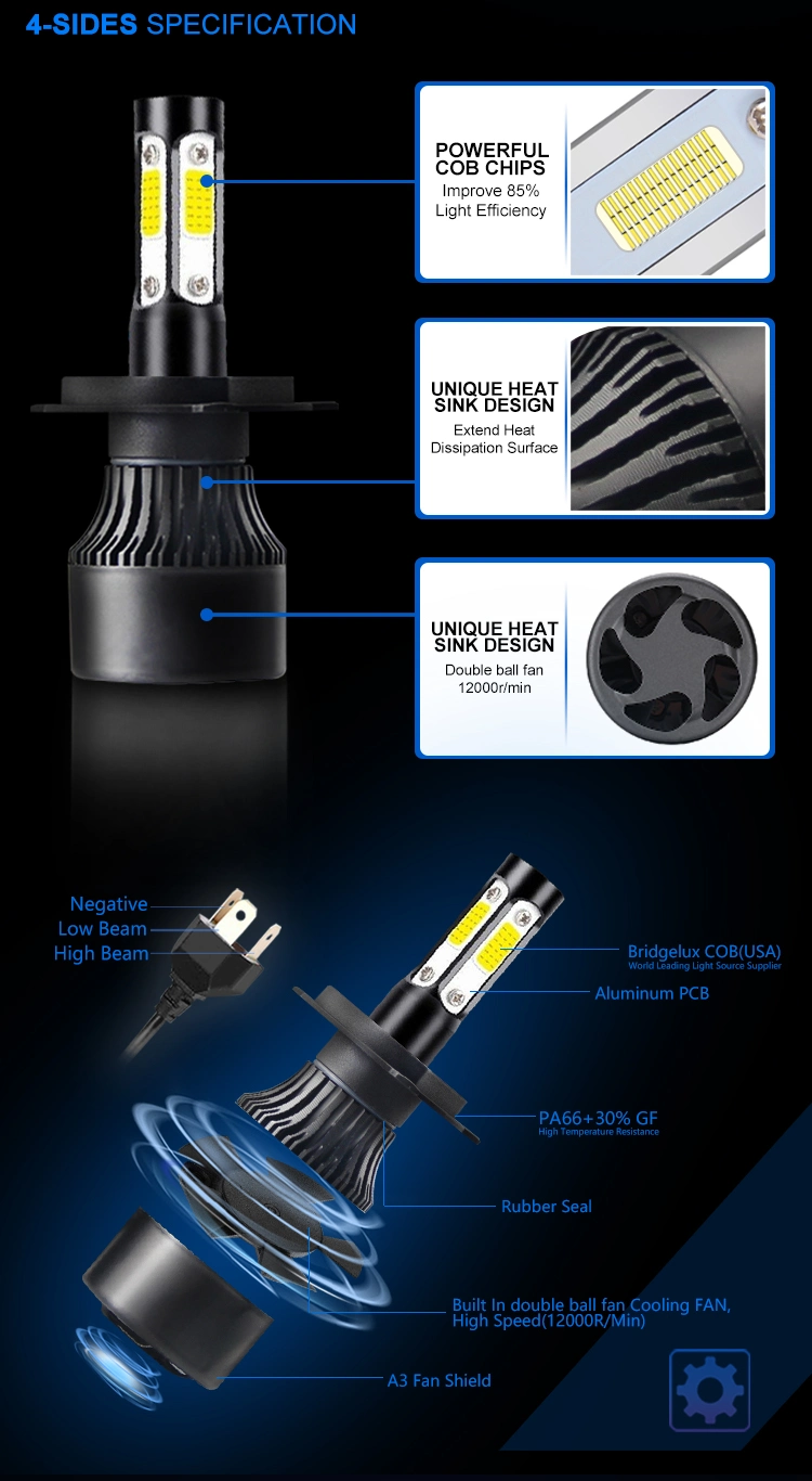 Best LED Automotive Bulbs 4 Sides 360 Light Car H4 LED Headlight Bulbs