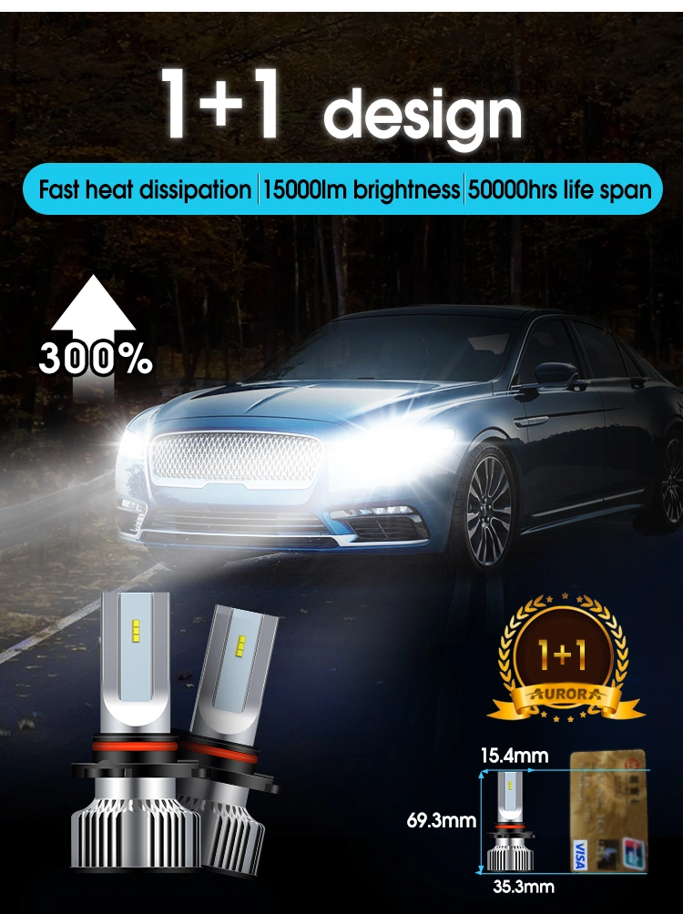 Aurora Brightest Car Bulb Socket H1 H3 H8 9006 9005 H11 H7 Bulb H4 Auto 1+1 Design LED Headlight
