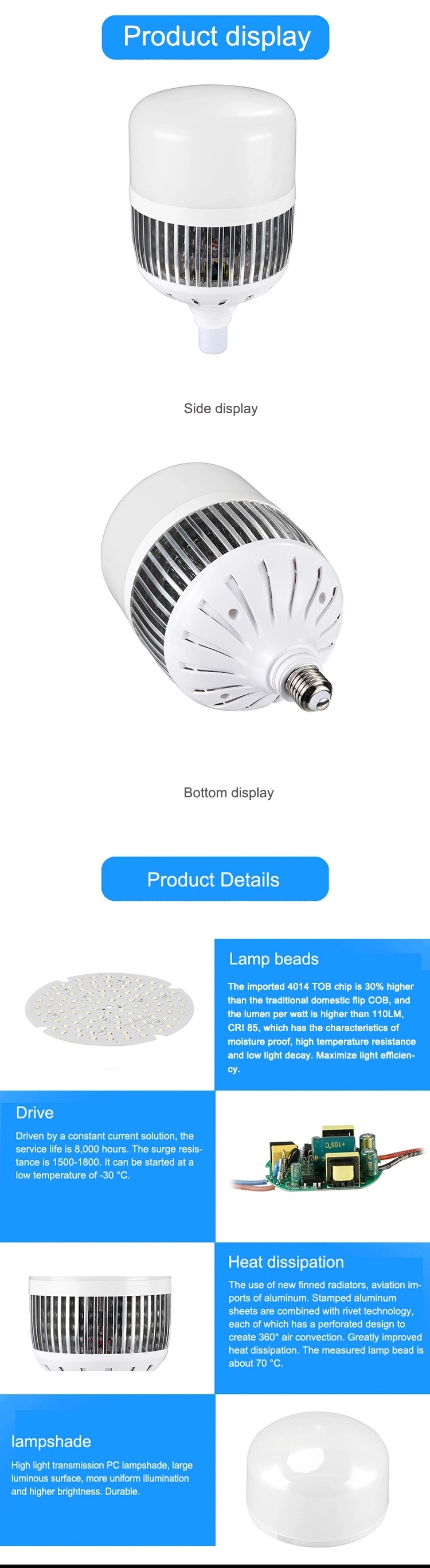 White Warm Light Driver+SMD 2835 3030 5730 100W High Power Fin LED Bulbs