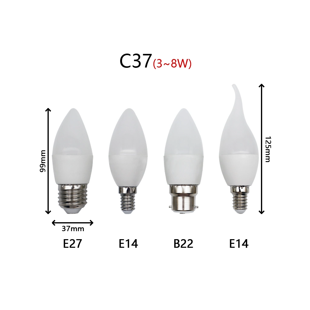 LED Candle Bulb C37 E14 B22 5W 6W 7W China Factory Indoor Lighting E14/B22 LED Light Bulbs Bayonet Cool White Warm White