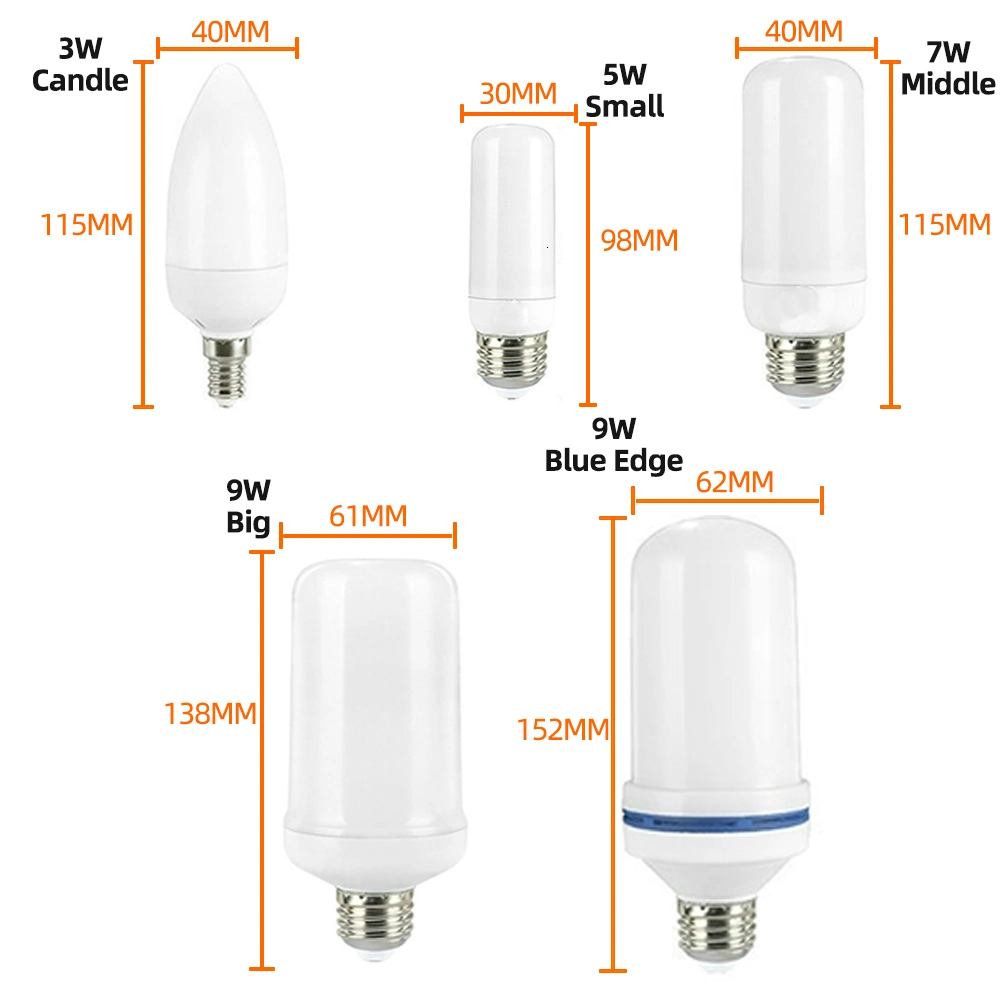 3W E14 E27 E12 E26 B22 LED Flame Bulb 85-265V LED Flame Flickering Emulation Atmosphere Light