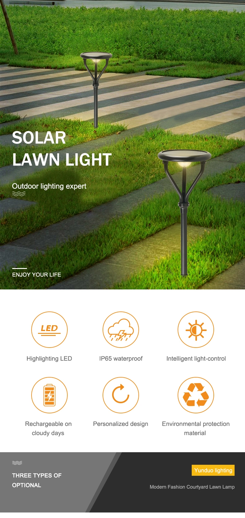 10W LED Lawn Lights Solar Powered Waterproof 5000K LED Lawn Light Bulbs
