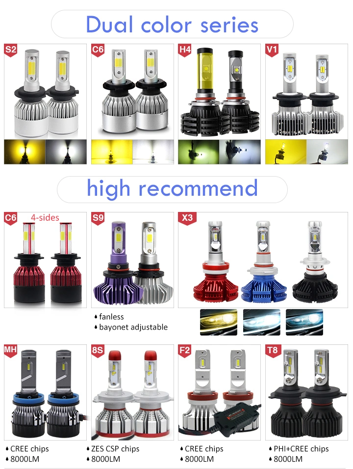 Auto Lighting System H11 Conversion Kit H7 LED Bulbs 9005 Dual Color C6 Car LED Headlight