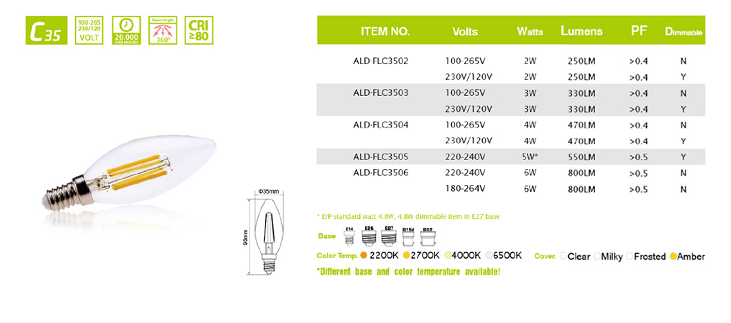 Clear Transperance Glass High Quality LED Bulbs Filament 24V 48V 12V LED Bulb E27 Lighting Project E27 LED Bulbs