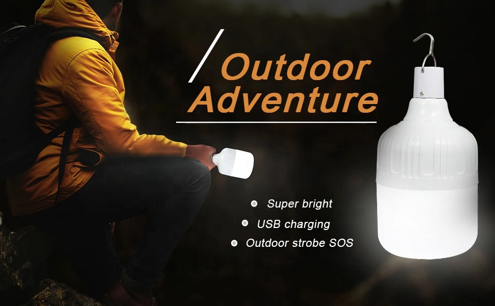 Camping Hike USB Charging Rechargeable Emergency LED Light Bulb for Outdoor Tent Light Bulb with Hook