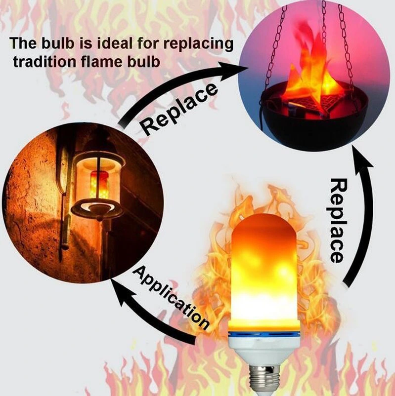 E27 LED Flame Bulb 85-265V LED Flame Effect Fire Light Bulb Flickering Decor Lamp