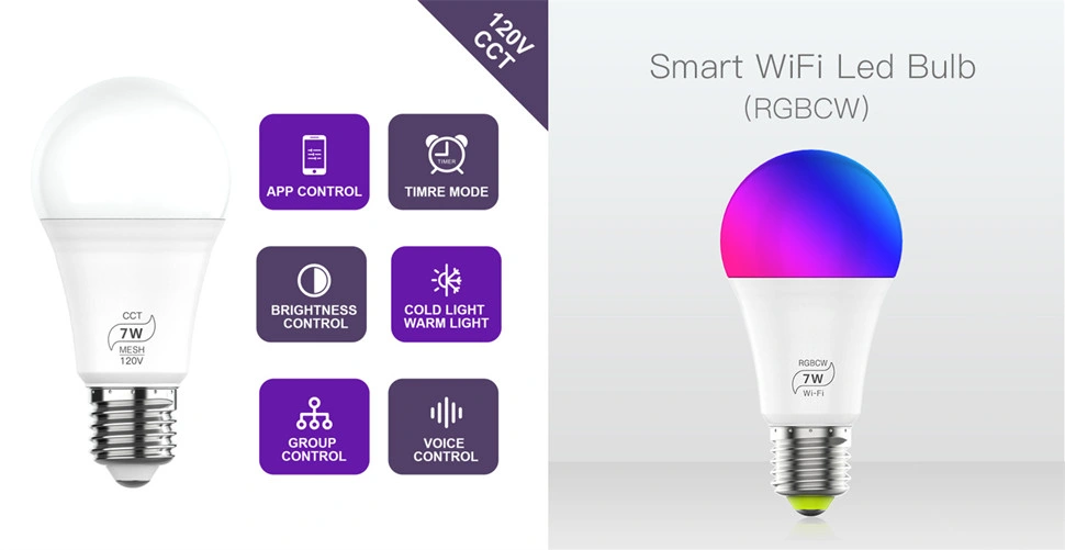10W 1100lm A60 WiFi Smart LED Bulb RGB E26 E27 2700-6500K LED Bulb Smart Light Bulb Alexa Google Home with Music Control