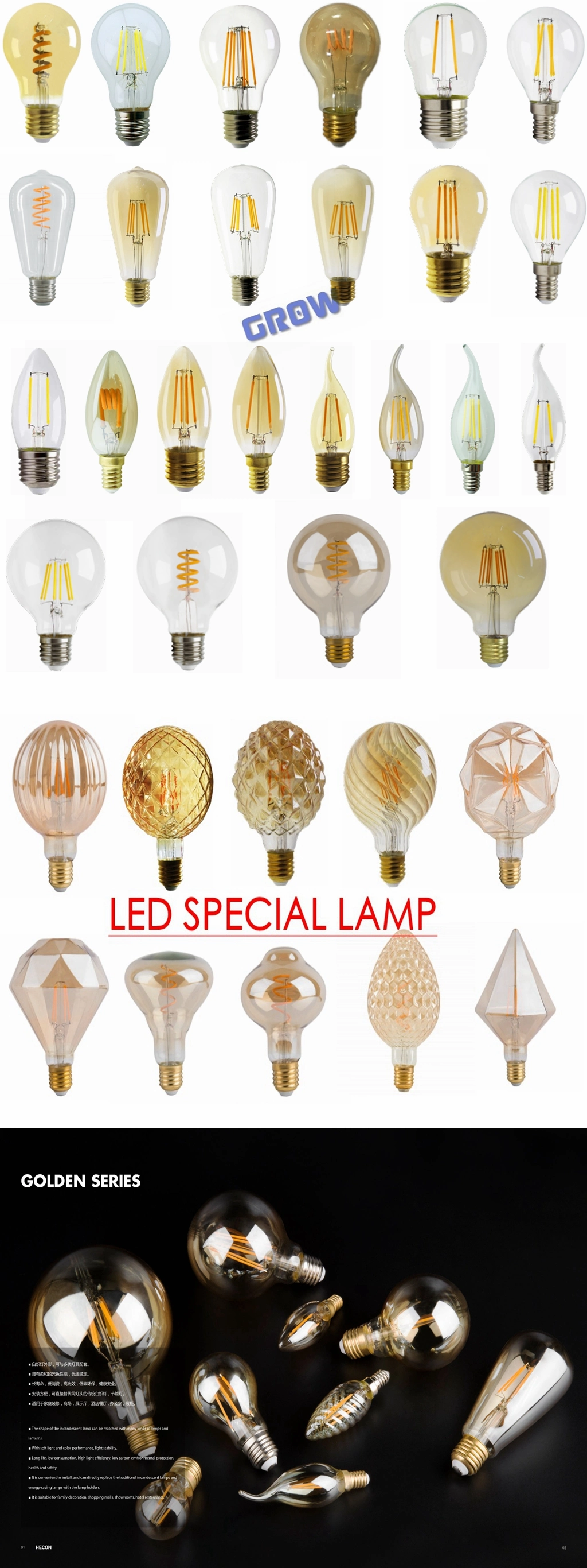 6W A60 LED Filament LED Bulbs Edsion LED Light Energy Saving Lamp