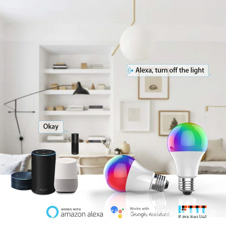 110V 220V E26 E27 A60 Music Disco Remote Colourful Lamp RGB Dimmable Color Changing Alexa WiFi Smart LED Bulb, LED Light Bulb