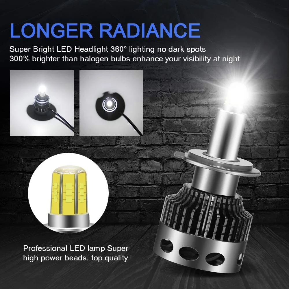 LED Headlight Bulbs 360 Degree 7600lm 6000K Cool White LED Headlights All-in-One Conversion Kit