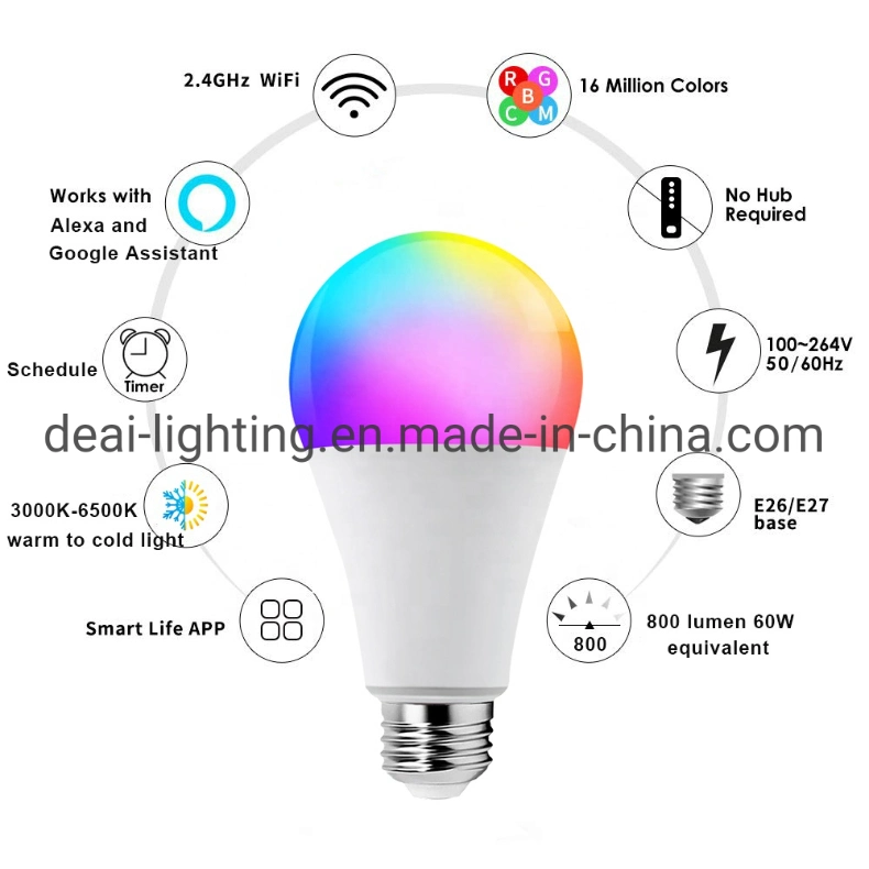 9W Multicolor Dimmable LED Bulb Compatible with Alexa Google Home