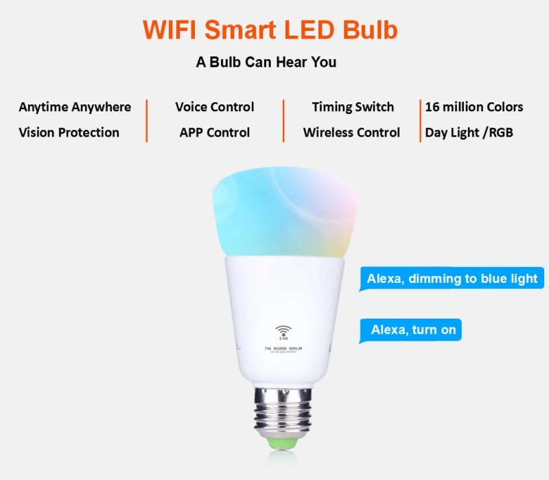 7W/9W/12W Intelligent RGBW LED Bulb WiFi Smart LED Bulb for Home Use
