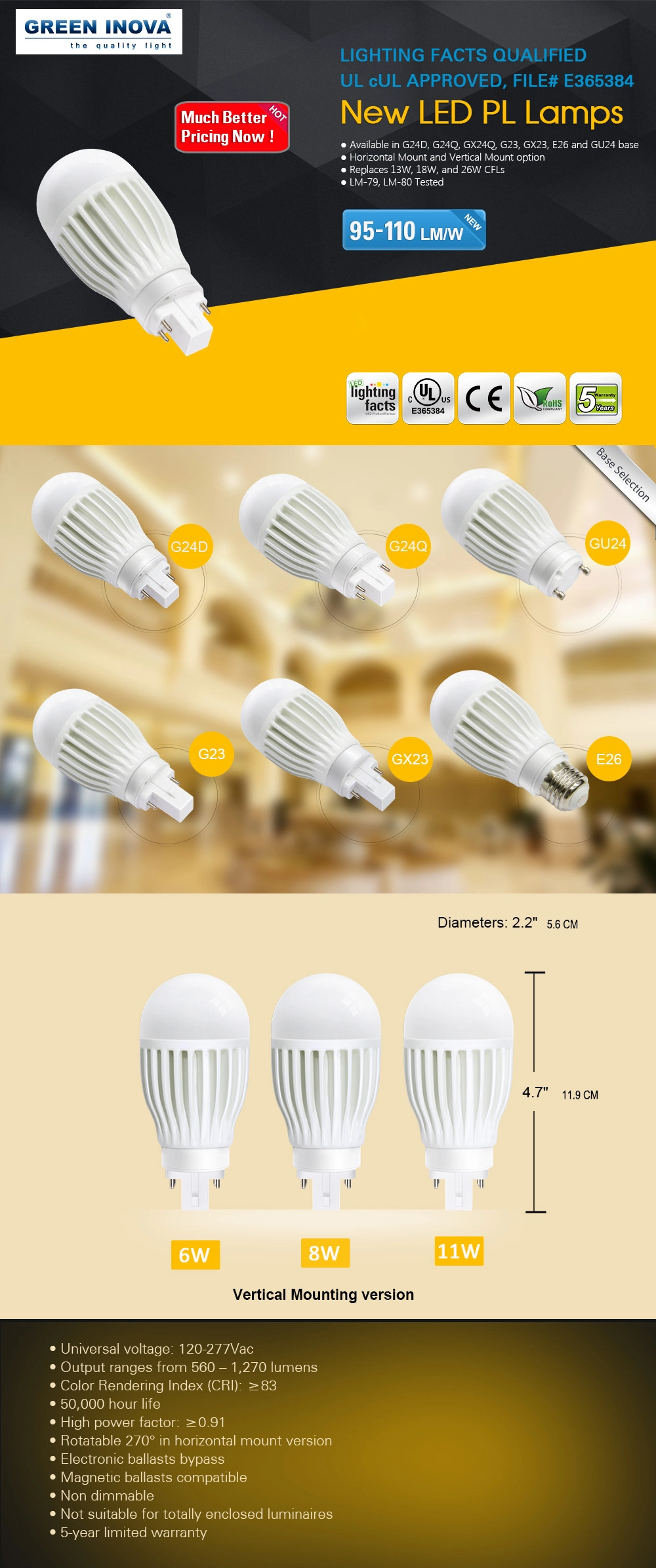 UL cUL Listed Best LED Lighting Light Lamp Bulbs with 5 Years Warranty