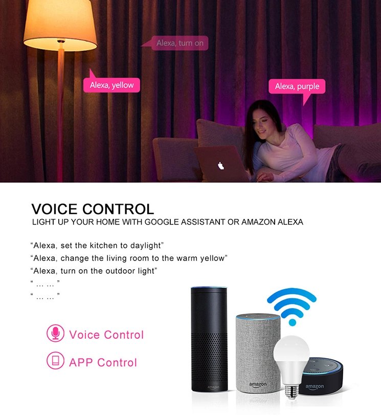 Smart WiFi Amazon Alexa Voice Control Color Changing LED Light Bulb RGB LED Bulb Lamp Neon Lights LED Spot Light Dimmable LED Bulbs E27 & LED GU10 Model-C