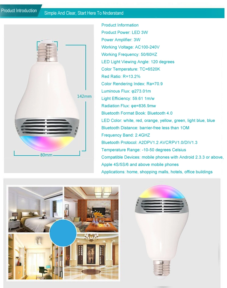 Smart Bluetooth Music LED Light Bulb RGB LED Bulb Lamp E27 LED Bulb Light Neon Lamps & Neon Lights LED Spot Light Dimmable LED Bulbs E27 & LED GU10 Model-B-2