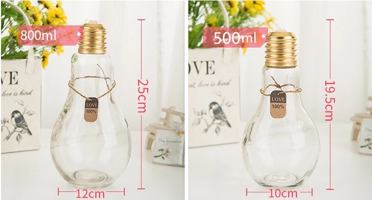 Lightbulb Shape Christmas Gift Glass Water Bottle /Glass Beverage Bottle with Metal Cover