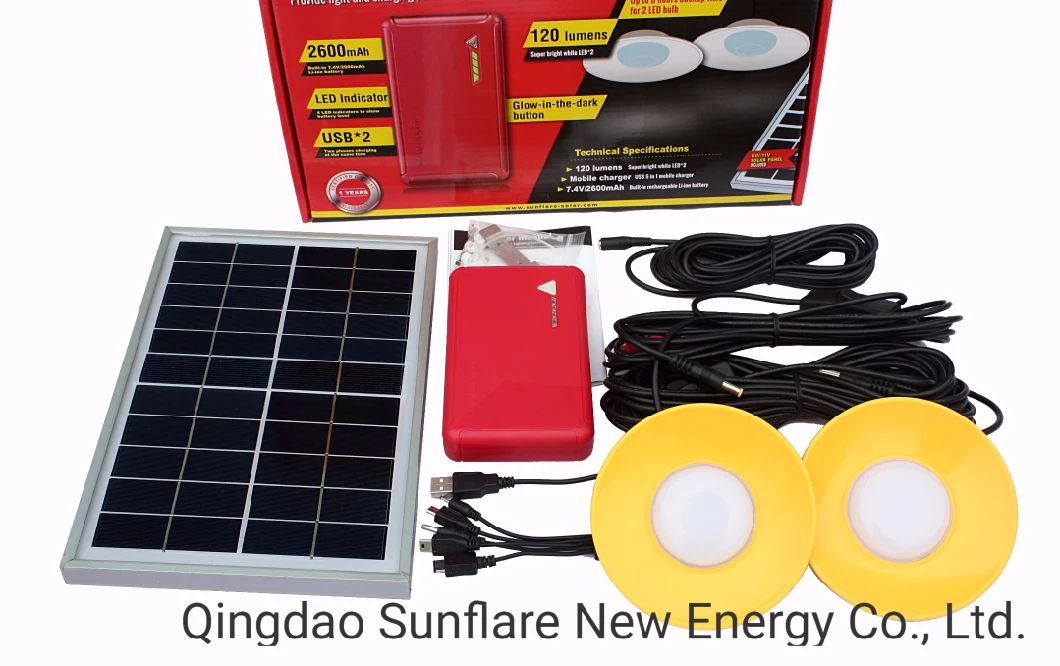 portable 2 LED Bulbs Home Lighting Solar Panel Kits
